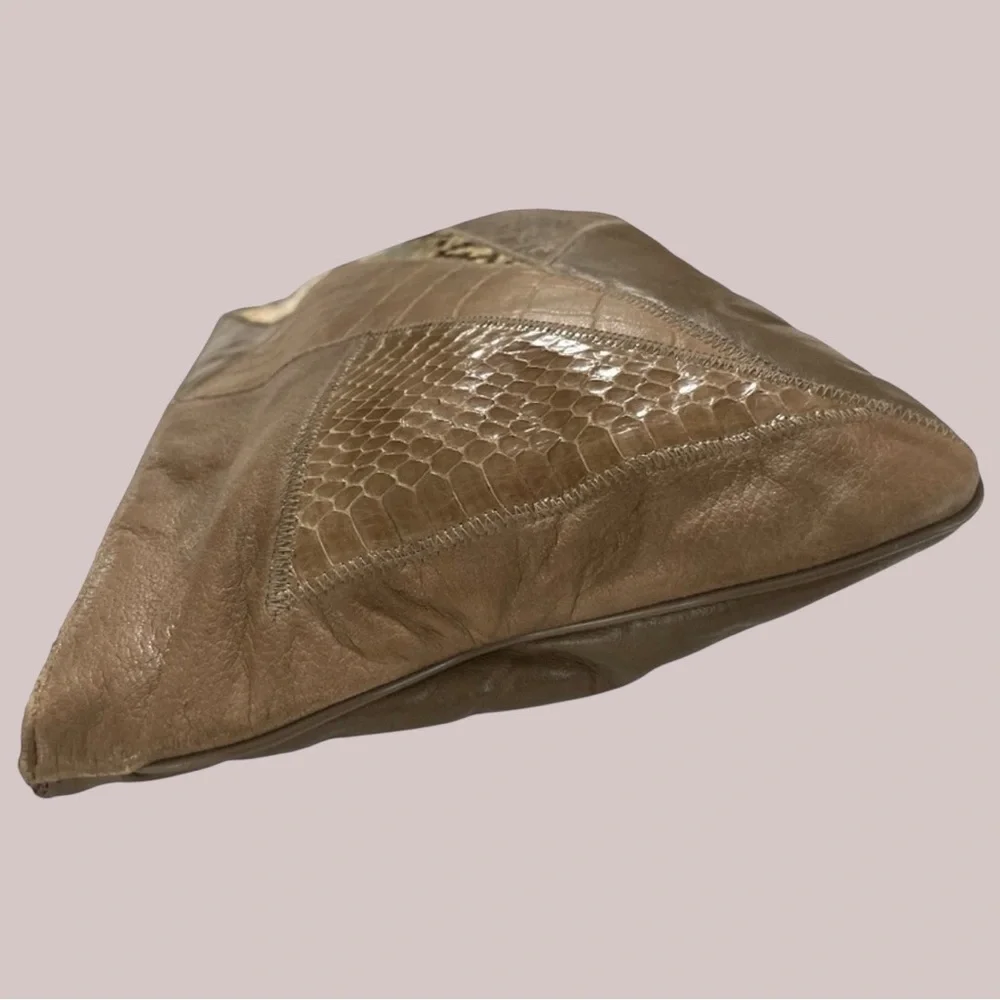 Vintage Margolm Leather Patchwork Clutch Snakeskin 1980s Neutral